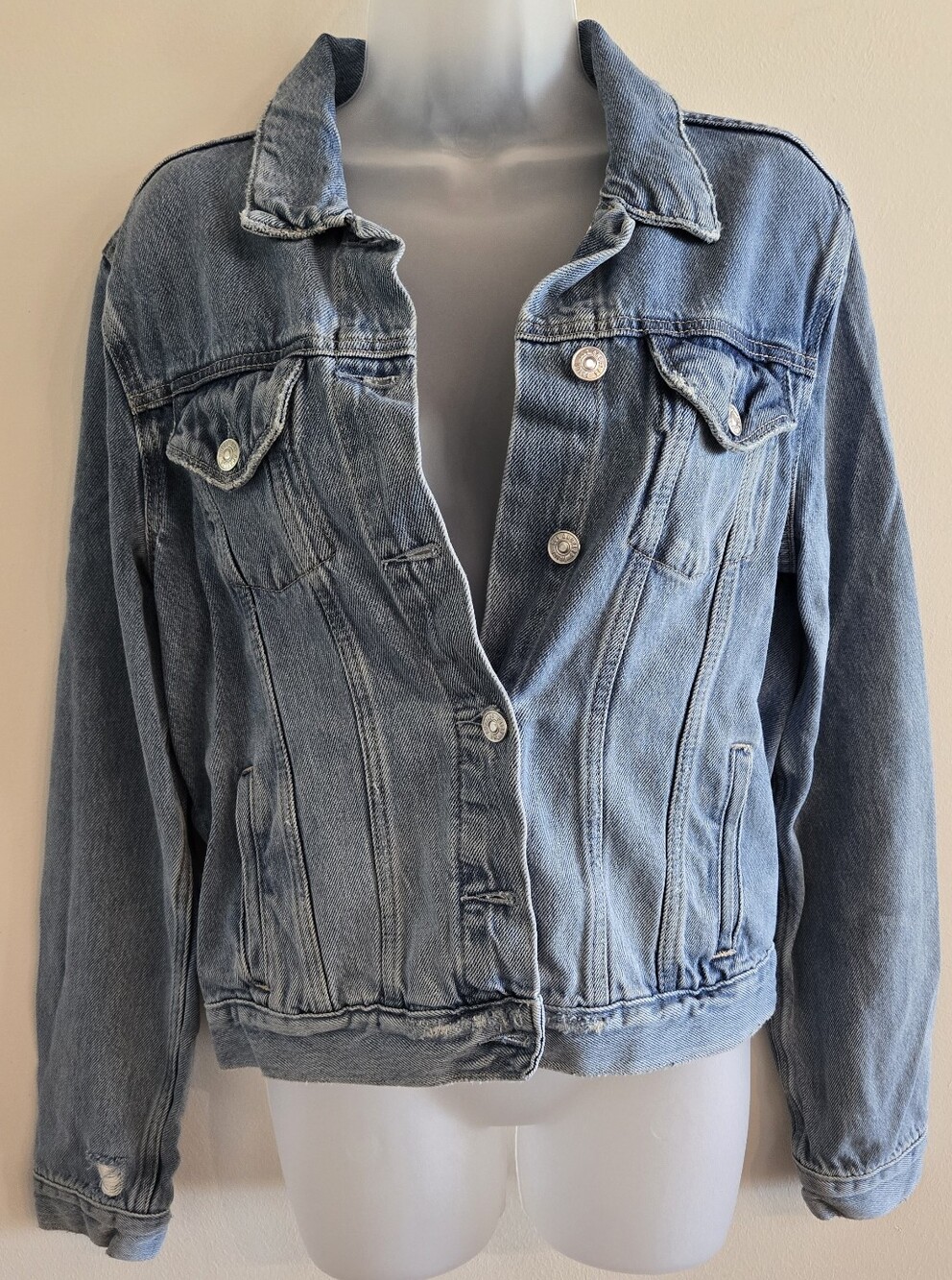 PAIGE Rowan Denim Jacket Razz Distressed Wash Size L